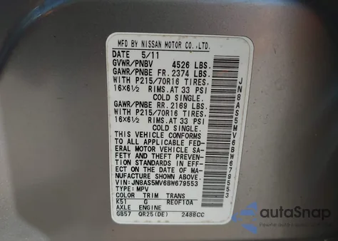 2011 Nissan Rogue S from USA, damaged, VIN JN8AS5MV6BW679553